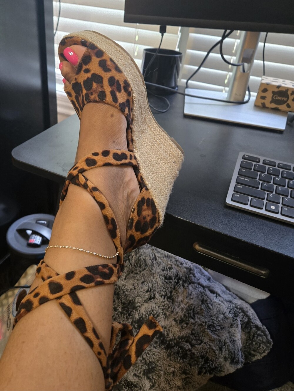 Allegra K Leopard Print Espadrille Wedge Sandals - Tan & Black